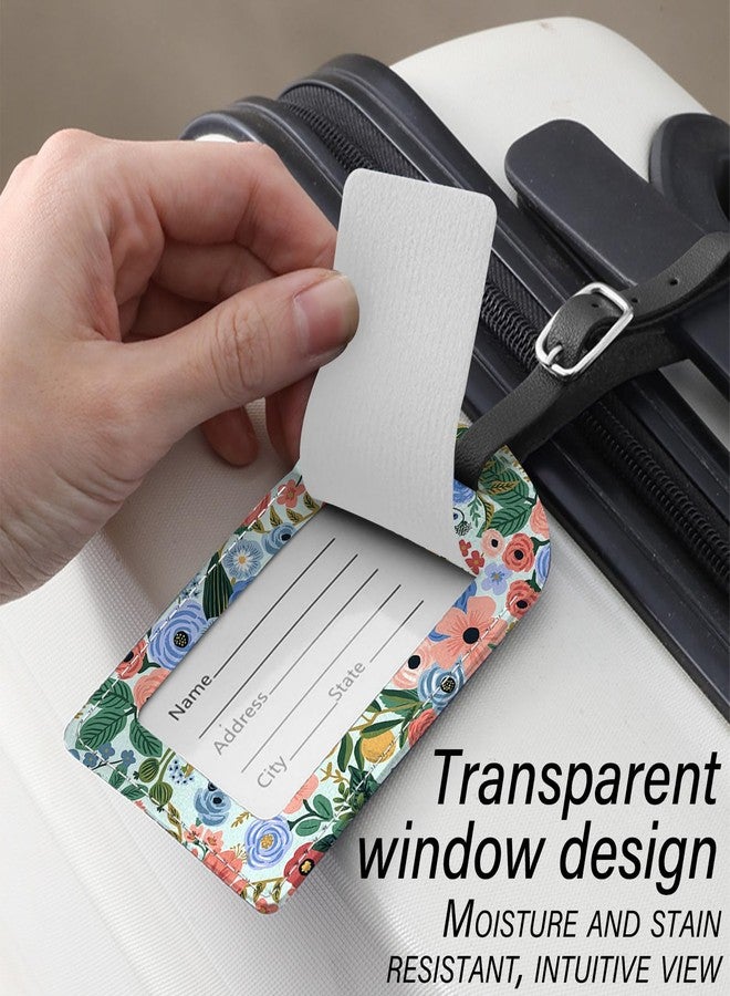 BHAHB 2 Pack Luggage Tag Luggage Tags PU Leather Suitcase Tags Aesthetic Cute Funny Travel Bag Labels for Women Girls-Flower Floral Pink Blue - Image 5